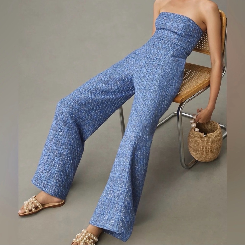 Anthropologie Blue Strapless Jumpsuit